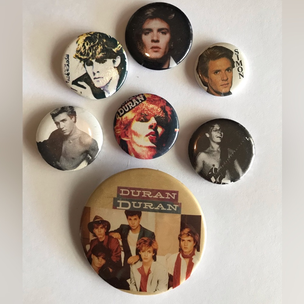 Lot of 7 Vintage Duran Duran pins 1984 authentic collectibles Simon LeBon